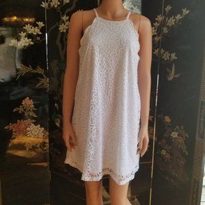 Francesca's Size Medium Solid White Lace Sleeveless Dress